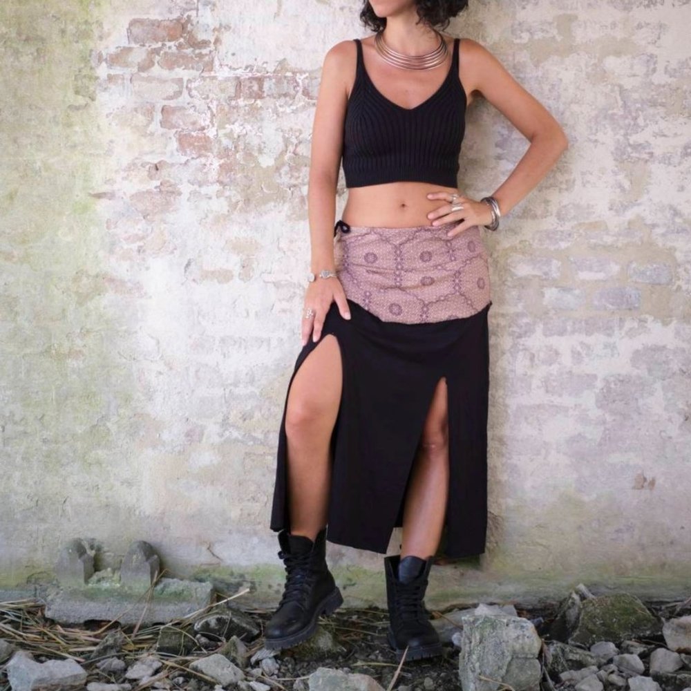 JungleFeverCo Cotton lycra skirt, Geometric print, Adjustable, OneSize (S/M)